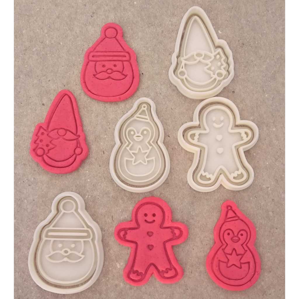 Pinguim, Duende, Papai Noel e Boneco de Gengibre Cortador de Biscoito Cookies Massinha  Biscuit Carimbo Natal KIT 4 PÇS