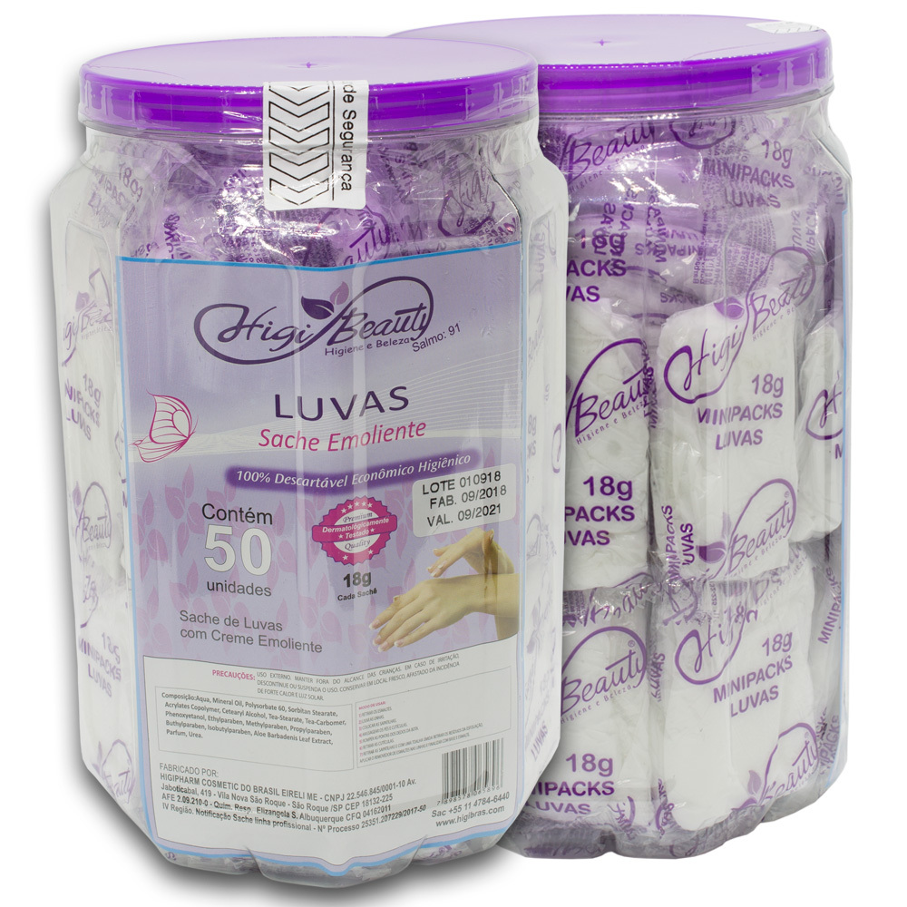 Luvas Com Creme Emoliente - 50 Pares - Kit Manicure - Higibeauty