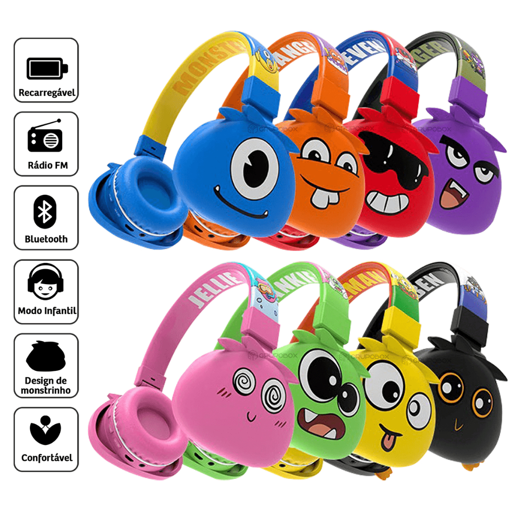 Fone de Ouvido Bluetooth Headset Infantil Monster sem Fio Com Microfone em Oferta na Shopee