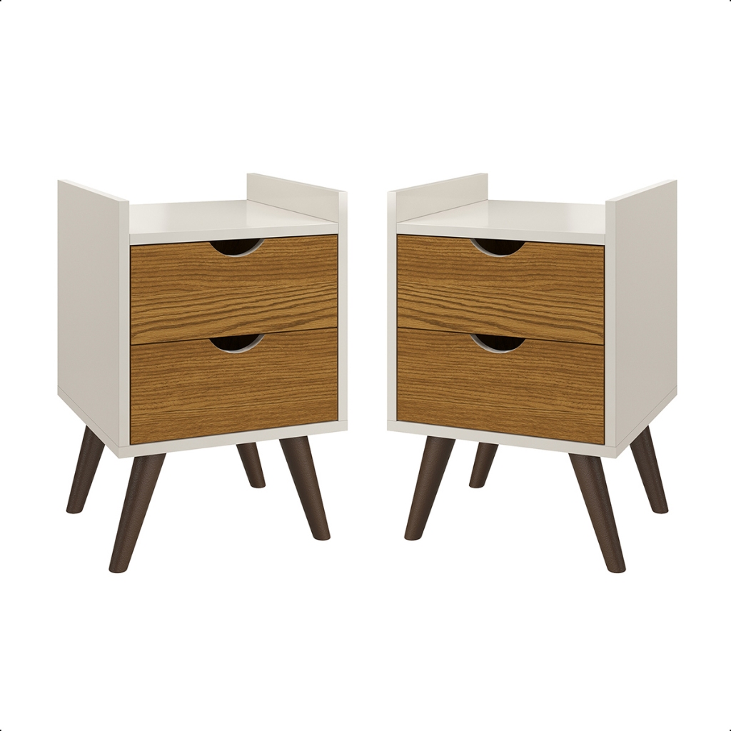 Kit com 2 Mesa de Cabeceira Estilo Retro 2 Gaveta