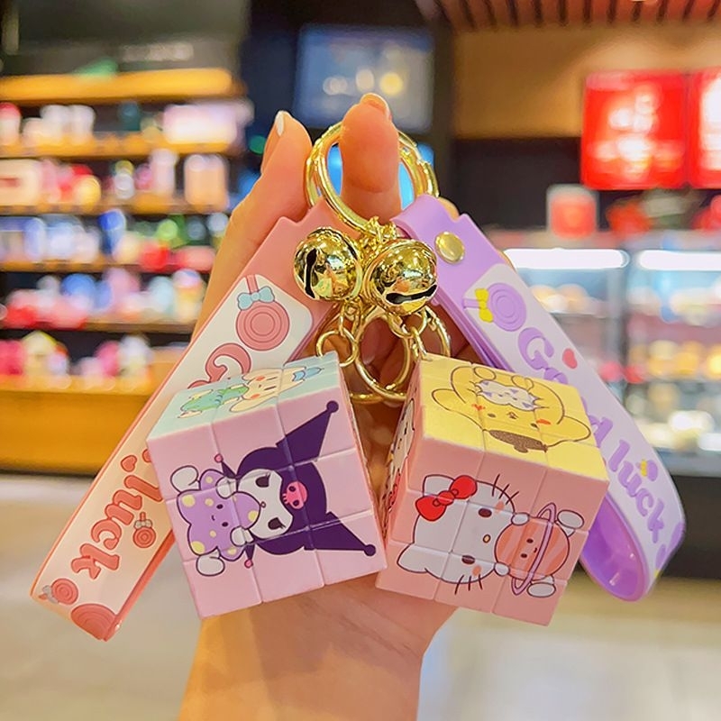 Chaveiro cubo magica pingente  descompressão dos desenhos animados criativo pequeno presente saco de escola pingente chaveiro acessórios