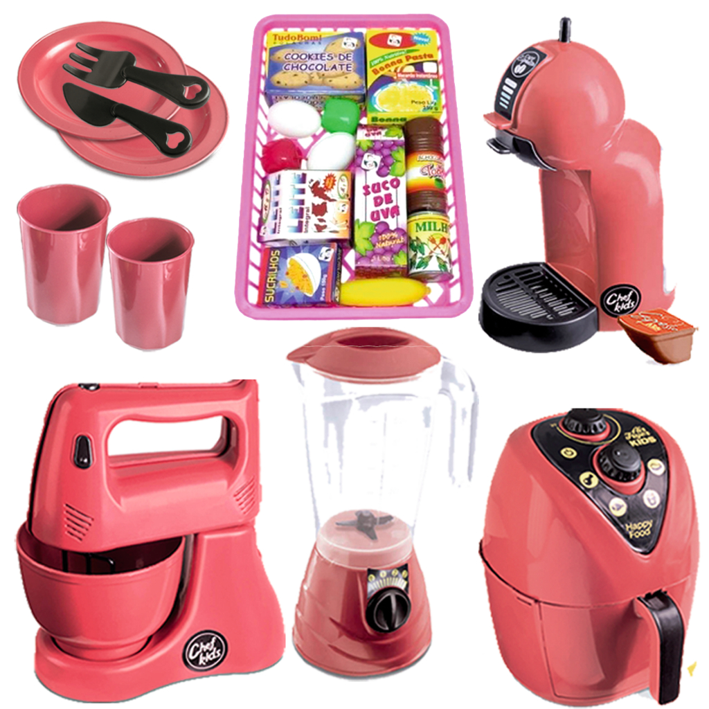 Kit Cozinha Infantil 25pcs Brinquedo Eletrodomésticos Comidinhas Acessórios