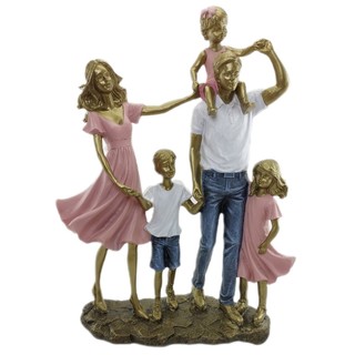 Escultura Familia com três Filhos - Casal c/ duas meninas e um menino Estatueta Decorativa