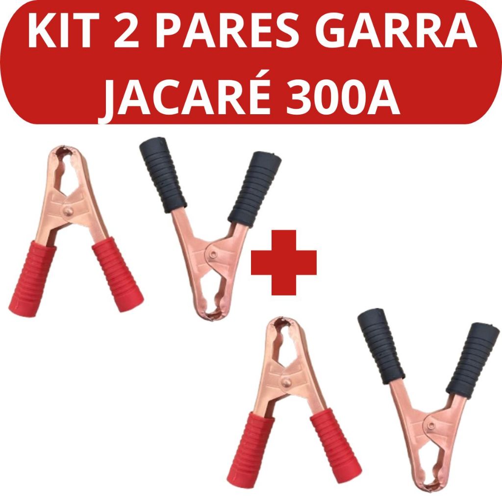 Kit 4 Garras De Bateria Tipo Jacaré Reforçada 300a Para Cabo De Chupeta Espaguete Grampo Eletrico