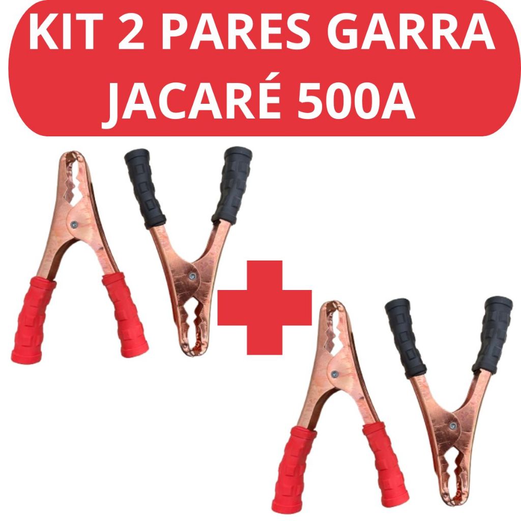 Kit 4 Garras De Bateria Tipo Jacaré Reforçada 500a Para Cabo De Chupeta Espaguete Grampo Eletrico