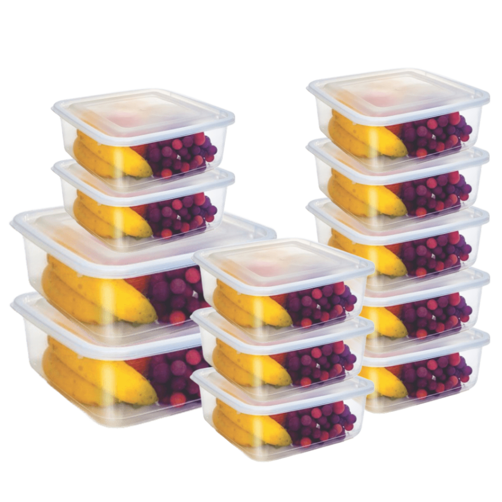Jogo 12 potes quadrados com tampa, kit pote 2G+10 mini de plástico BPA free, conjunto potes fitness