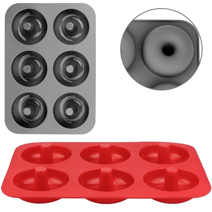 Formas Donuts 26Cm 6 Cavidades De Rosquinhas De Silicone Resistente Vermelho Ou Cinza