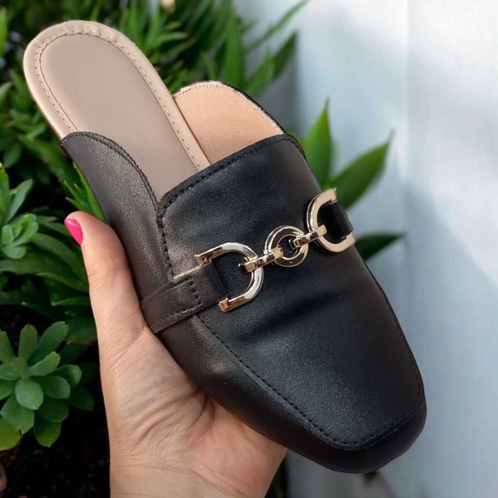Sapatilha Mule Bico Quadrado Rasteira Moda Feminino confortável dia-a-dia trabalho