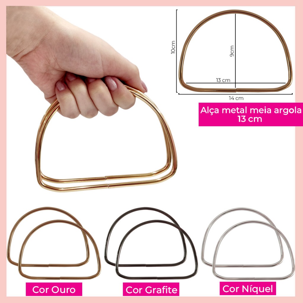 Alça de metal para bolsa meia argola 13 cm HYTSD05 com 1 par (Abertas) em Oferta na Shopee