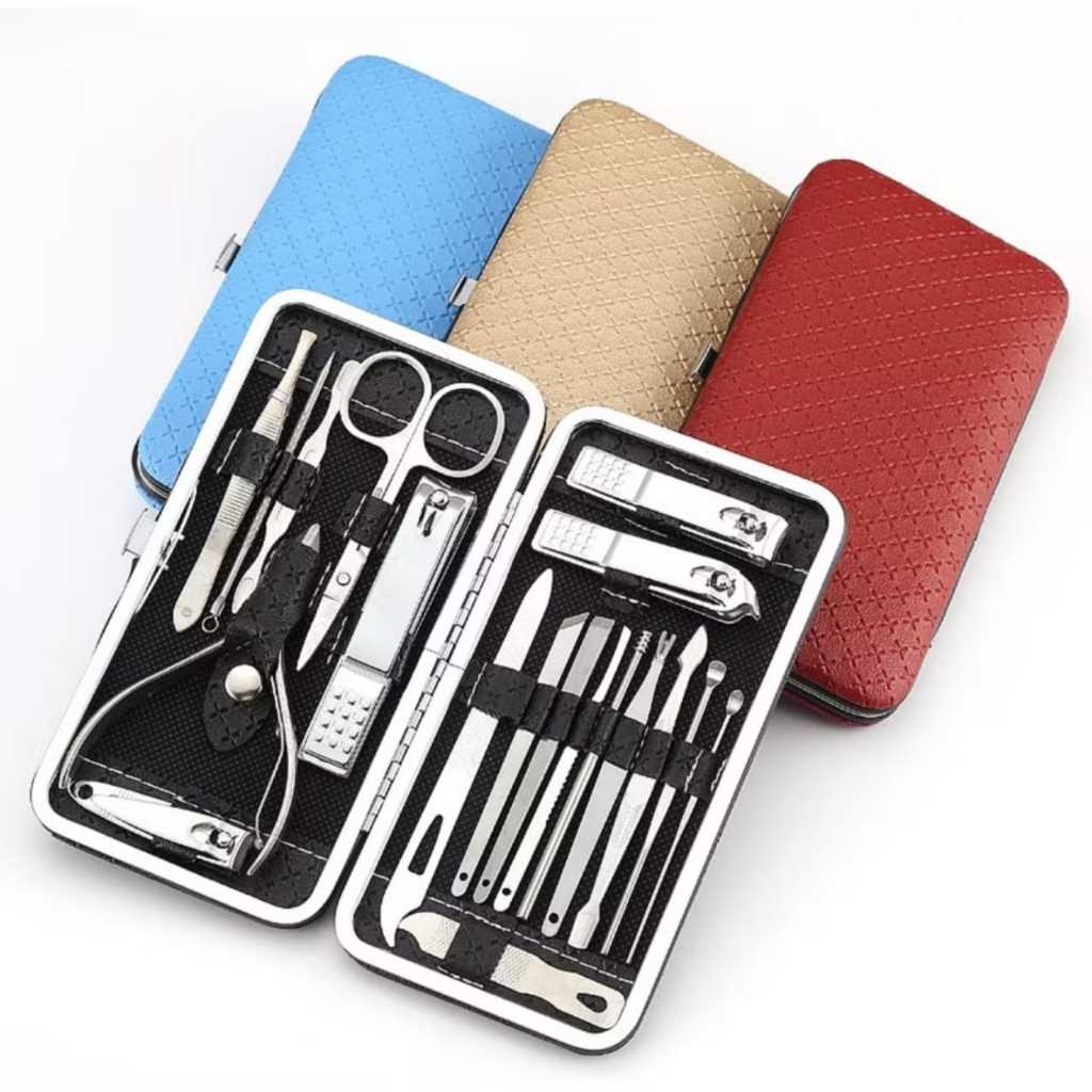 Kit 19 Cortador De Unha Manicure Portatil Estojo Pinca Tesoura C/Organizador de couro de luxo