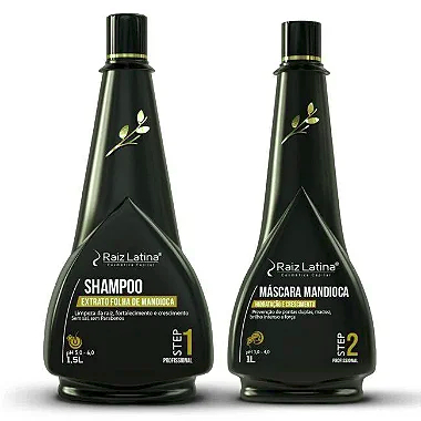 Raiz Latina - Kit Profissional Folha de Mandioca (Shampoo 1,5L + Máscara 1L)