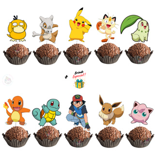 Tags Toppers Topos Para Docinho Pokemon para festa aniversário brigadeiro beijinho + Brinde em Oferta na Shopee