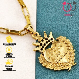 Corrente Cordão Cadeado de Moeda 4MM Antiga  Pingente Face de Jesus Cristo - Fecho Gaveta Banhado