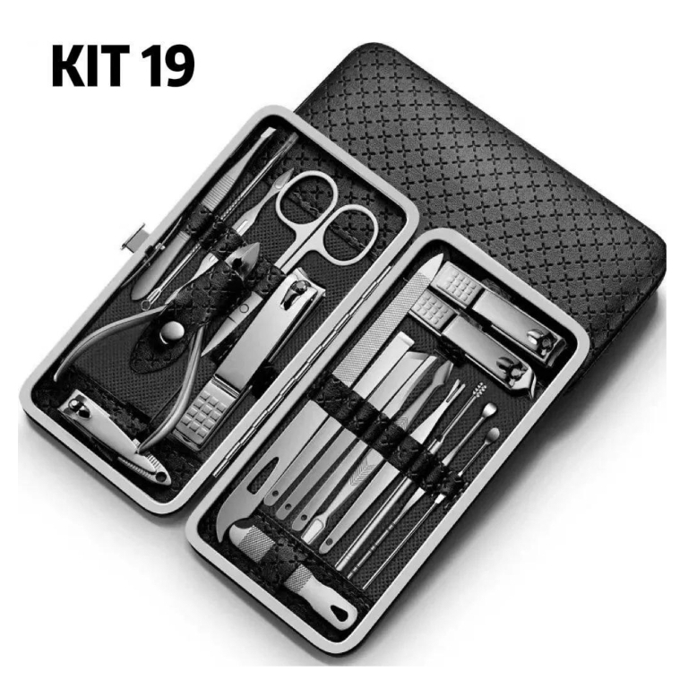 Kit 19 Cortador De Unha Manicure Portatil Estojo Pinca Tesoura C/Organizador de couro de luxo-G2-13