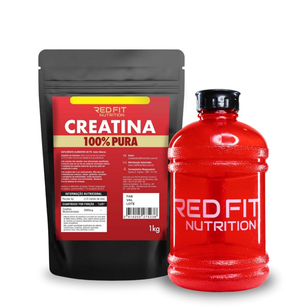 Creatina Monohidratada 1Kg Gallon Red 1,8L - 100% Pura Matéria-Prima Importada - Red Fit Nutrition