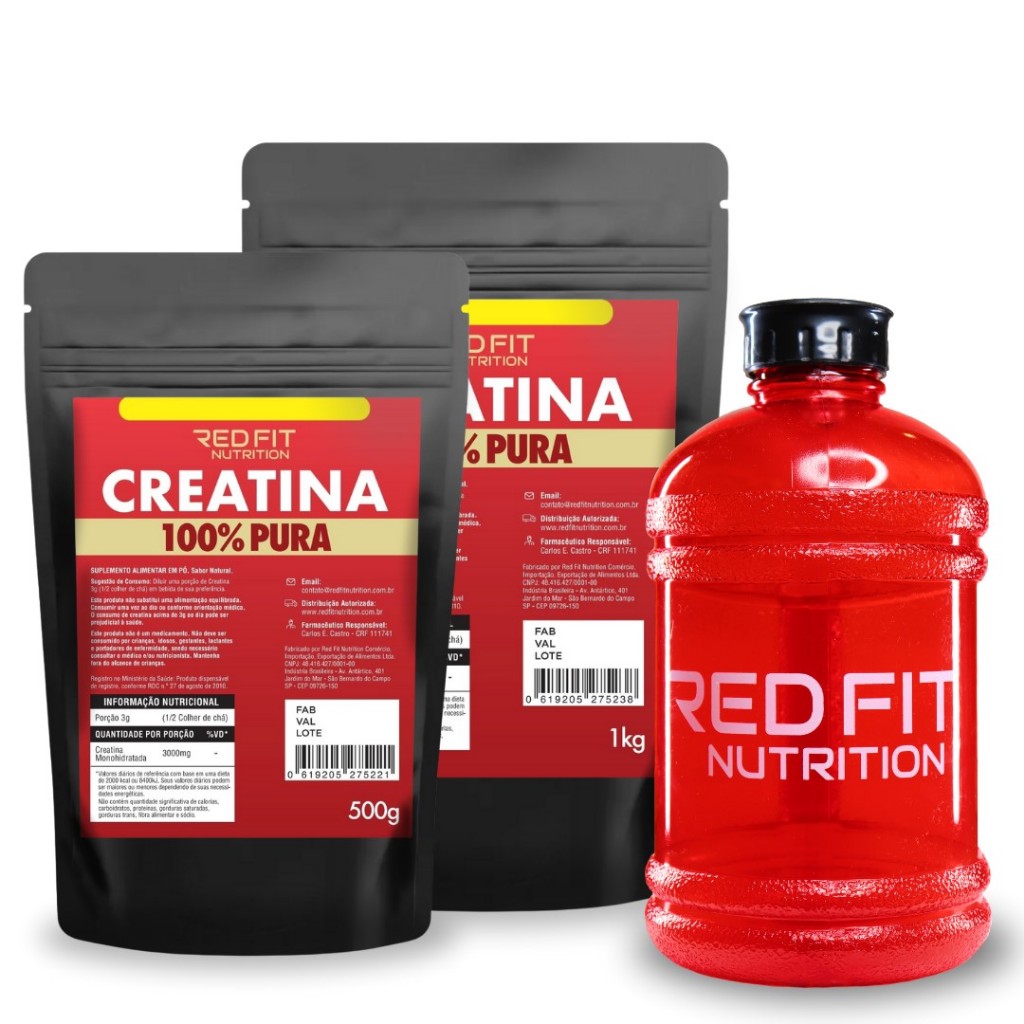 Creatina Monohidratada 1Kg Creatina Monohidratada 500g Gallon Red 1,8L - 100% Pura Matéria-Prima Importada - Red Fit