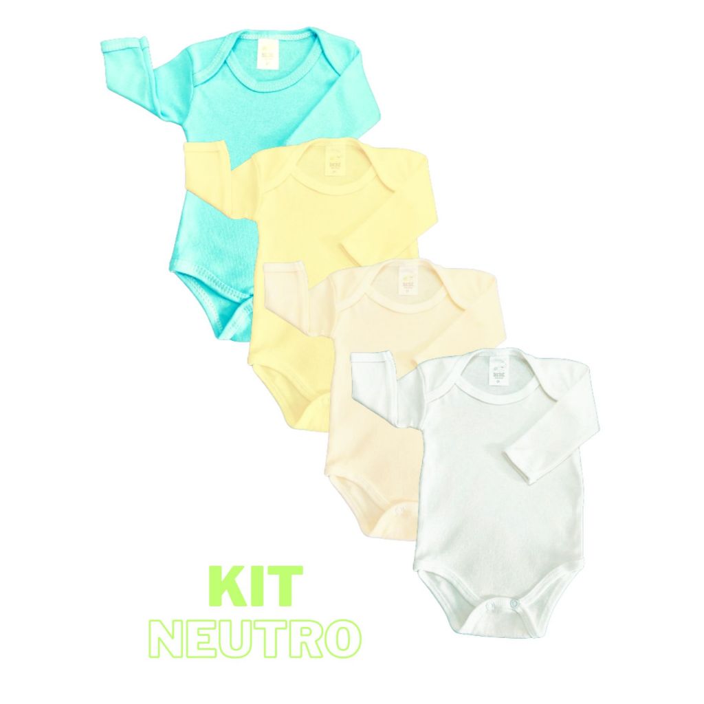 Body Bebê Manga Longa Kit Com 3 Bodies 100% Algodão P, M, G Entrega Imediata Direto do Brasil