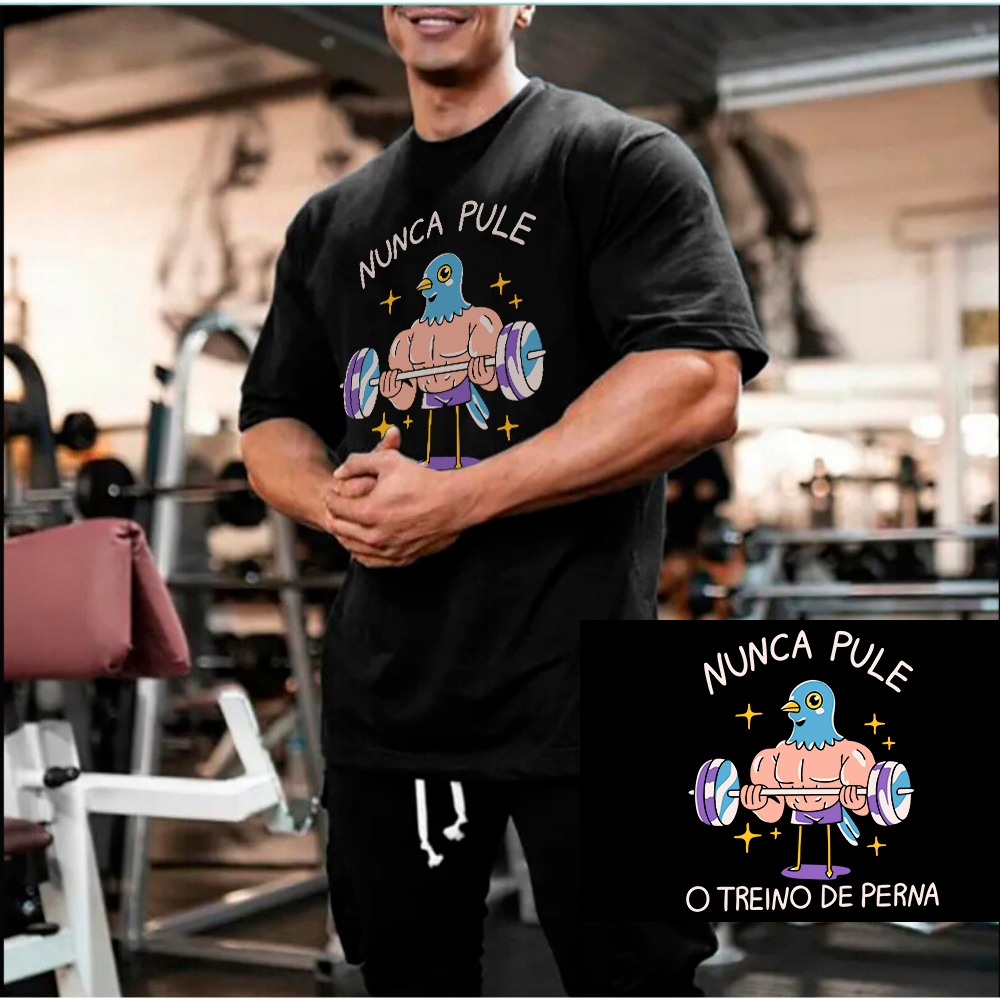 Camiseta Oversized Confortavel Anti Pombo Nunca Pule Perna Academia Treino Musculacao Premium