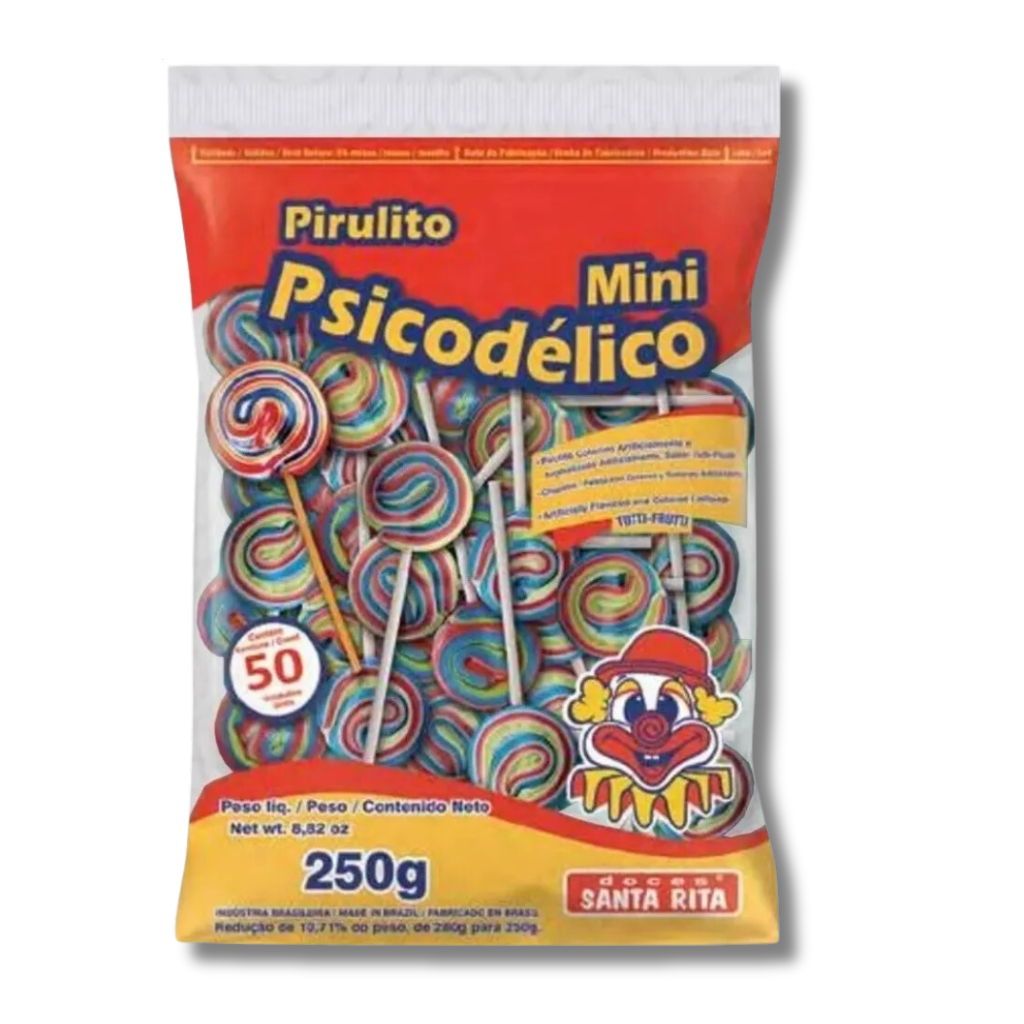 Mini Pirulito Psicodélico Colorido 50 Unidades - Santa Rita | Doces para Festas Brindes em Oferta na Shopee