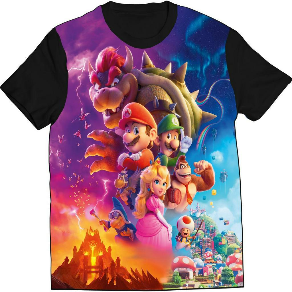 Camiseta Personalizada Super Mario Bros o Filme Sublimação Total Tamanho do 02 ao G3