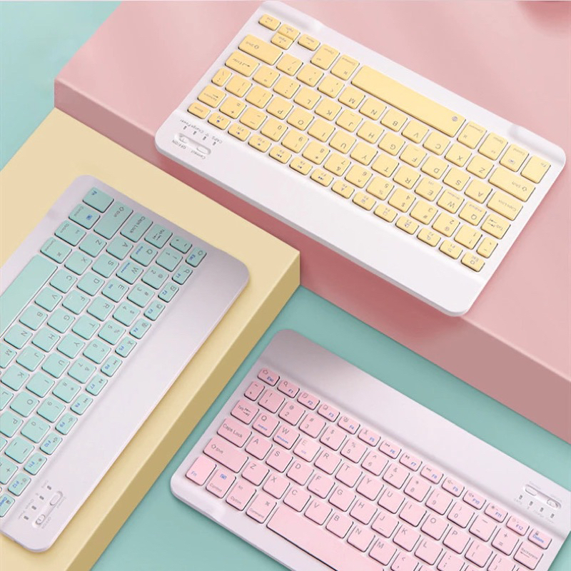 Mini teclado e mouse bluetooth sem fio recarregável macaron colorido para iPad P