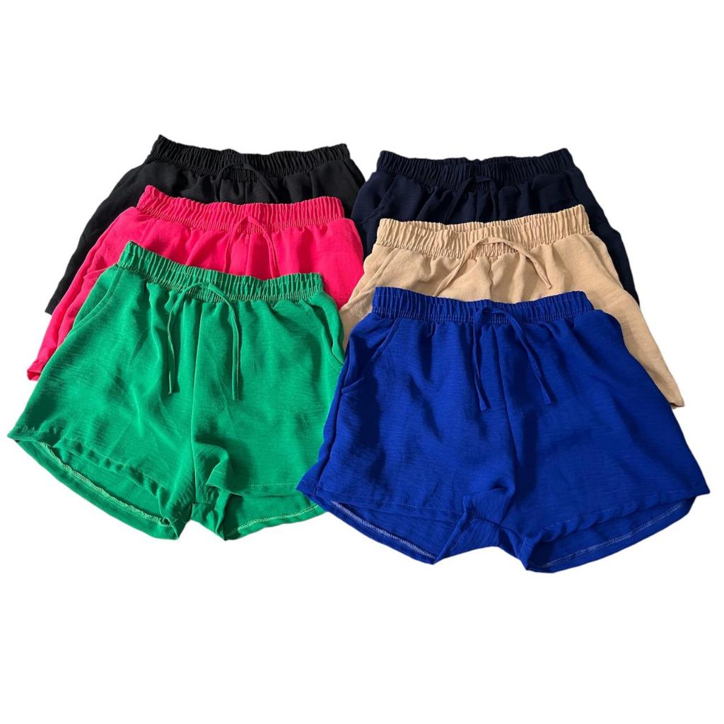 SHORT FEMININO COM BOLSO tecido duna tendência verão em Oferta na Shopee