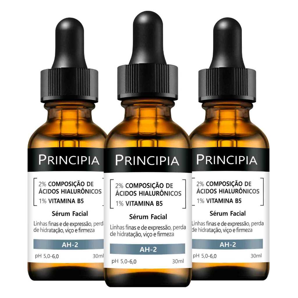 Kit 3 Séruns Hidratantes Principia 2% Ácidos Hialurônicos + Vitamina B5