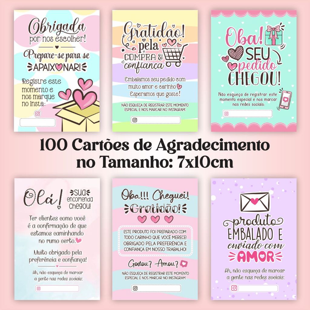 Cartão de Agradecimento ao Cliente (Frases) #01 - 7x10cm - Pacote com 100 Unidades