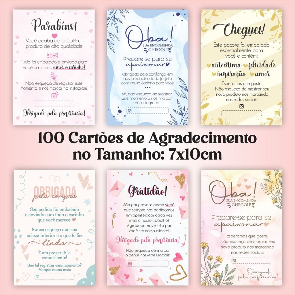 Cartão de Agradecimento ao Cliente (Frases) #02 - 7 x 10cm - Pacote com 100 Unidades em Oferta na Shopee