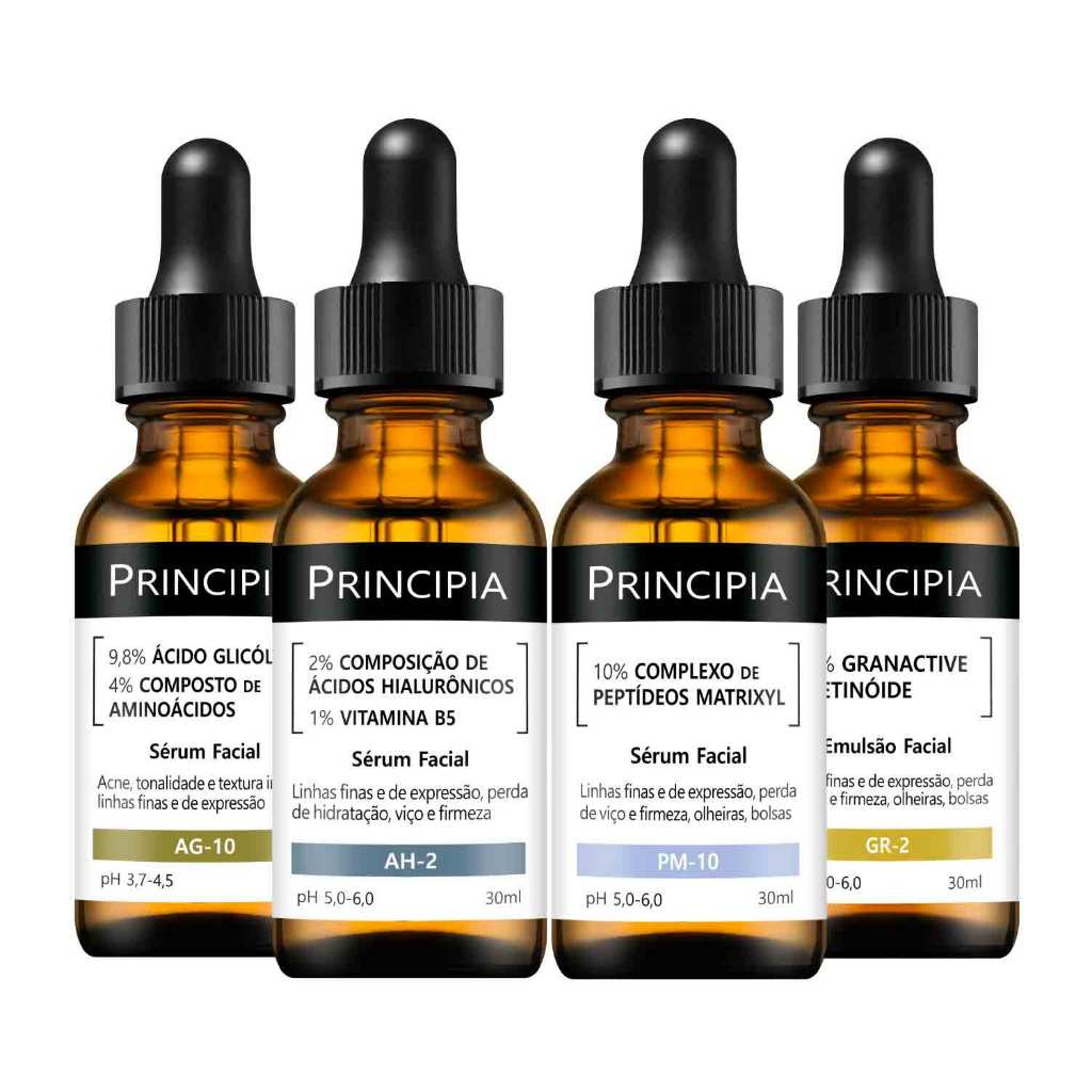 Kit 4 Séruns Principia Glicólico + Hialurônicos + Peptídeos + Retinóide