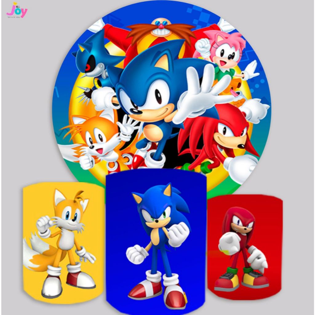 Kit Capas Cilindros + Painel Sonic Festas Aniversário em Oferta na Shopee