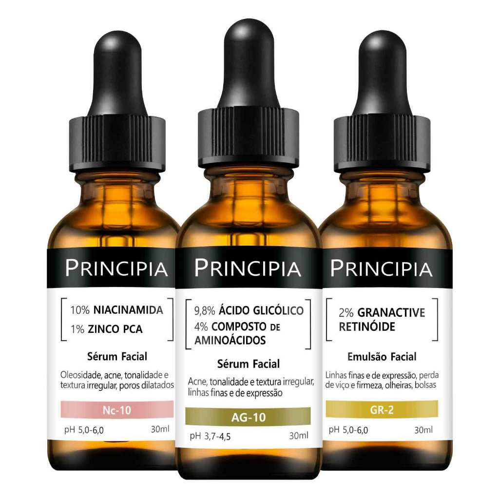 Kit 3 Séruns Principia Niacinamida + Glicólico + Retinóide em Oferta na Shopee