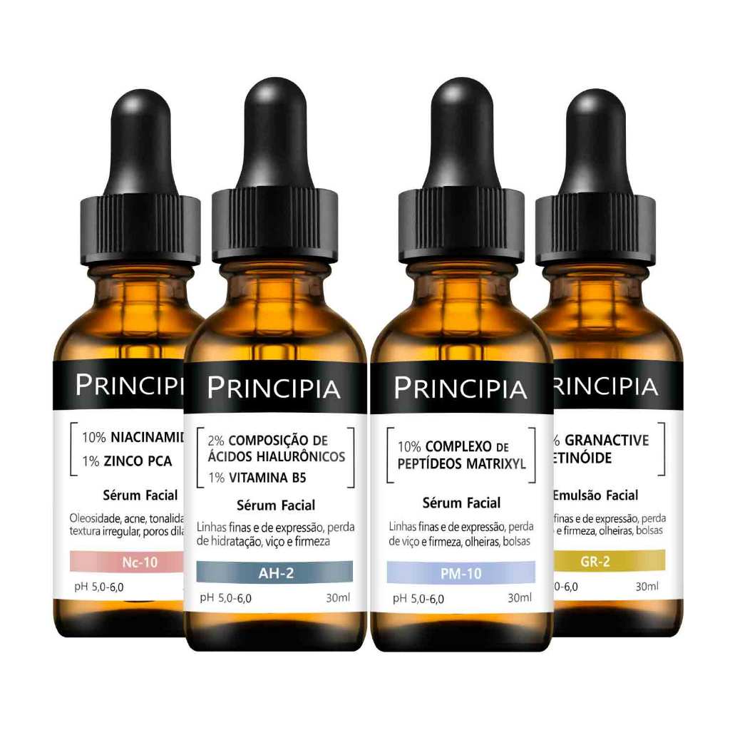 Kit 4 Séruns Principia Niacinamida + Hialurônicos + Peptídeos + Retinóide em Oferta na Shopee