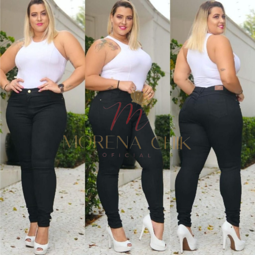CALÇA JEANS FEMININA PLUS SIZE CINTURA ALTA COM LYCRA ELASTANO EMPINA BUMBUM
