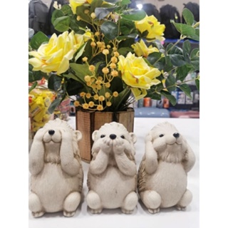 KIT Estatueta Trio Sabedoria Ouriço Decoração Gesso（Não ouça, Não veja, Não fale） em Oferta na Shopee