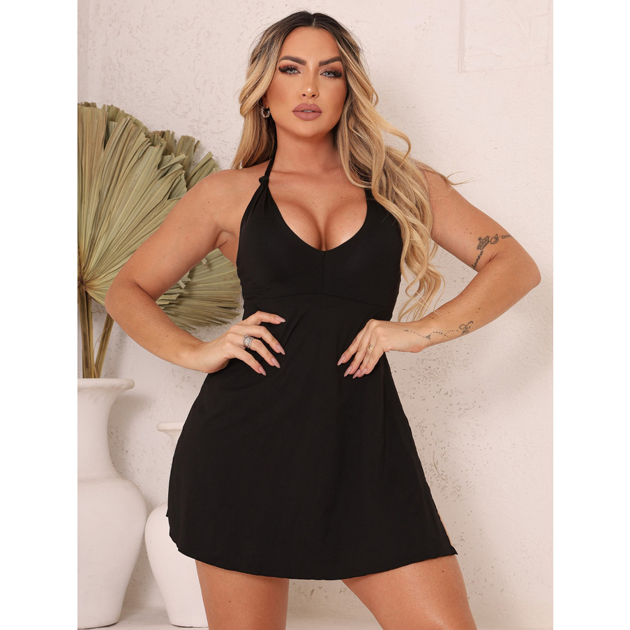 Maiô vestido com Saia Embutida Vestido com Bojo Plus Size saida de praia moda praia verão luxo