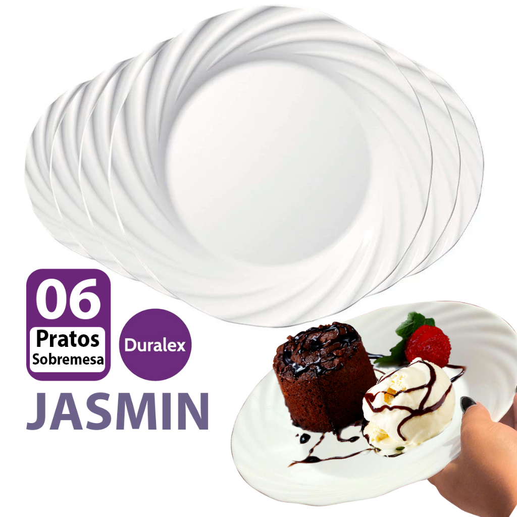 Conjunto de Pratos Jasmim Sobremesa 6 Peças 19cm Vidro Temperado Opaline Nadir