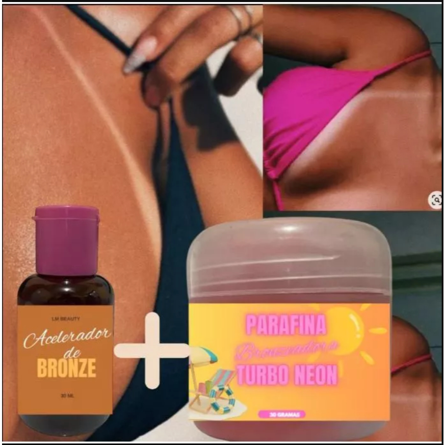 TURBINE SEU BRONZE COM O KIT DE PARAFINA BRONZEADORA+ OLEO BRONZE ILUMINADO 30 GRAMAS