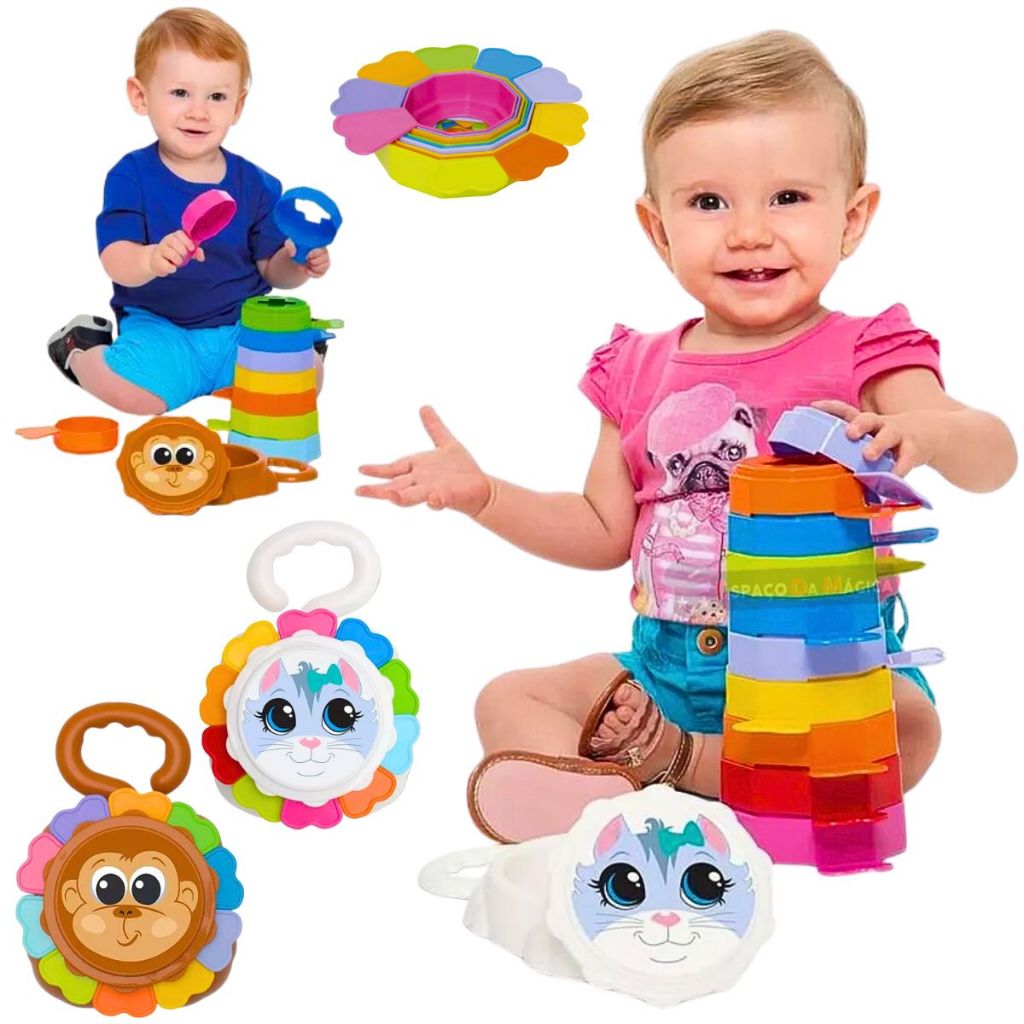 Brinquedo Educativo Para Bebê Didático Menina Menino Empilha Baby Gatinho Ou Macaco