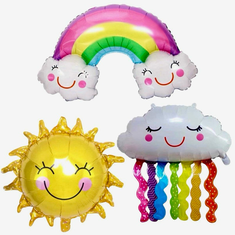 Kit c/ 6 Balões Metalizado Sol Nuvem Arco-íris Nuvem borla Arco-íris - 2 Cada Enfeite Decoração