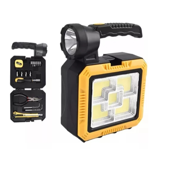 Kit Lanterna Solar Potente Carregador USB Portátil Maleta De Ferramentas Camping Pesca Noturno Multi