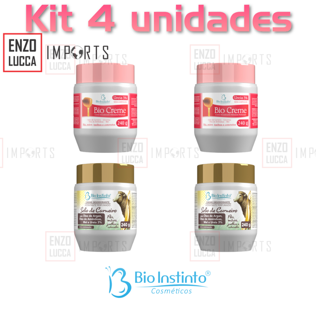 kit 4 und 2 Bio Creme 240g  + 2 Sebo de Carneiro C/ Óleo de Argan 240g em Oferta na Shopee