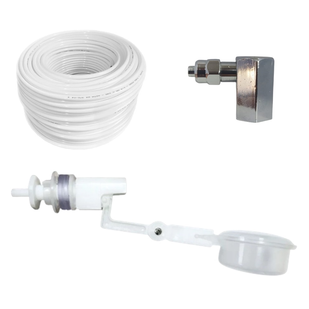 Kit Boia Nível de Água + Adaptador Bico 90° Rosca Fêmea 1/4 Saída Espigão ¼ + Mangueira Atóxica 1/4“
