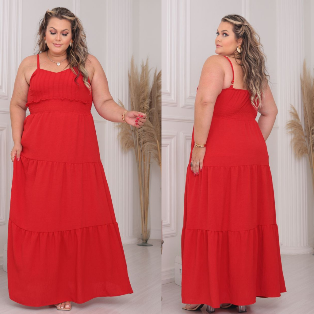 Vestido Longo  Plus Size Luxo alça fino com bojo Tendencia Tamanho Único  0-12 2026