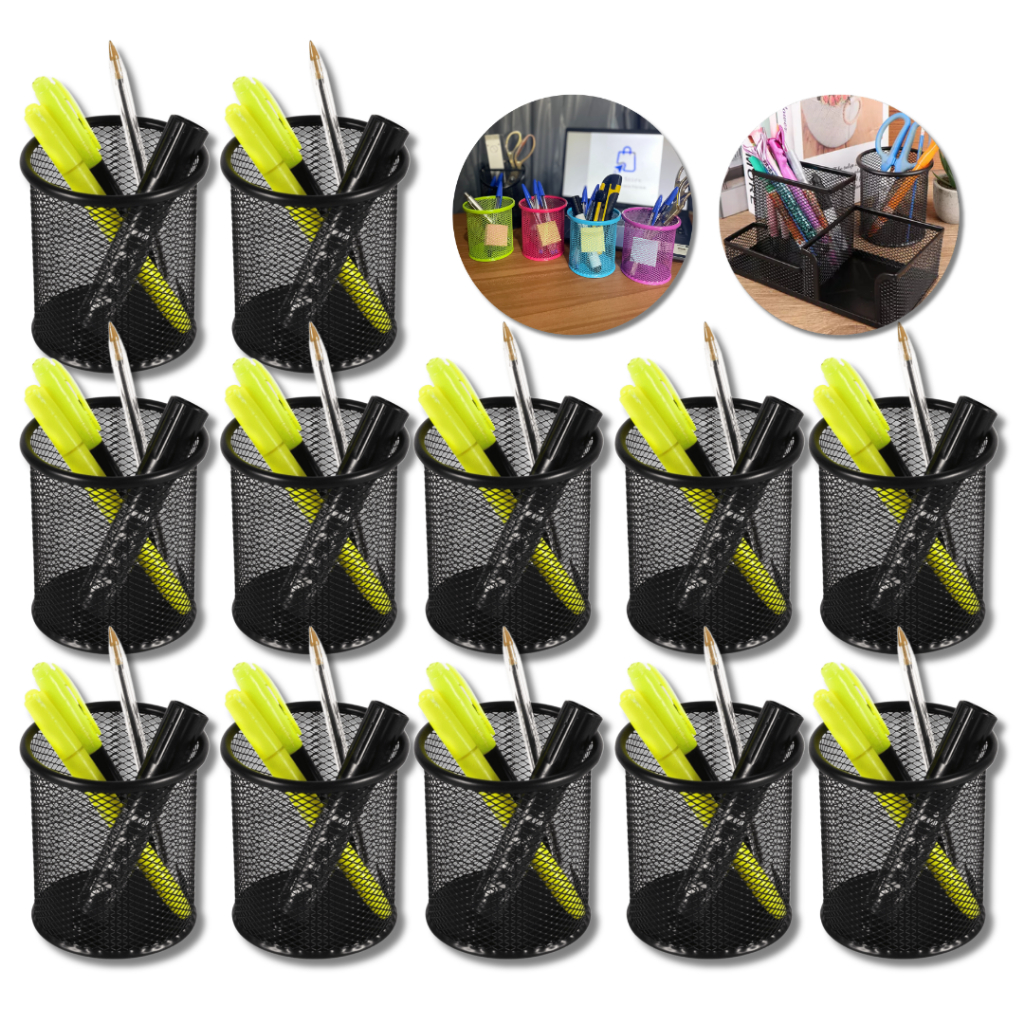 Kit 12 Porta Lápis Caneta Organizador de Mesa de Escritório Metal Aramado Papelaria Home Office
