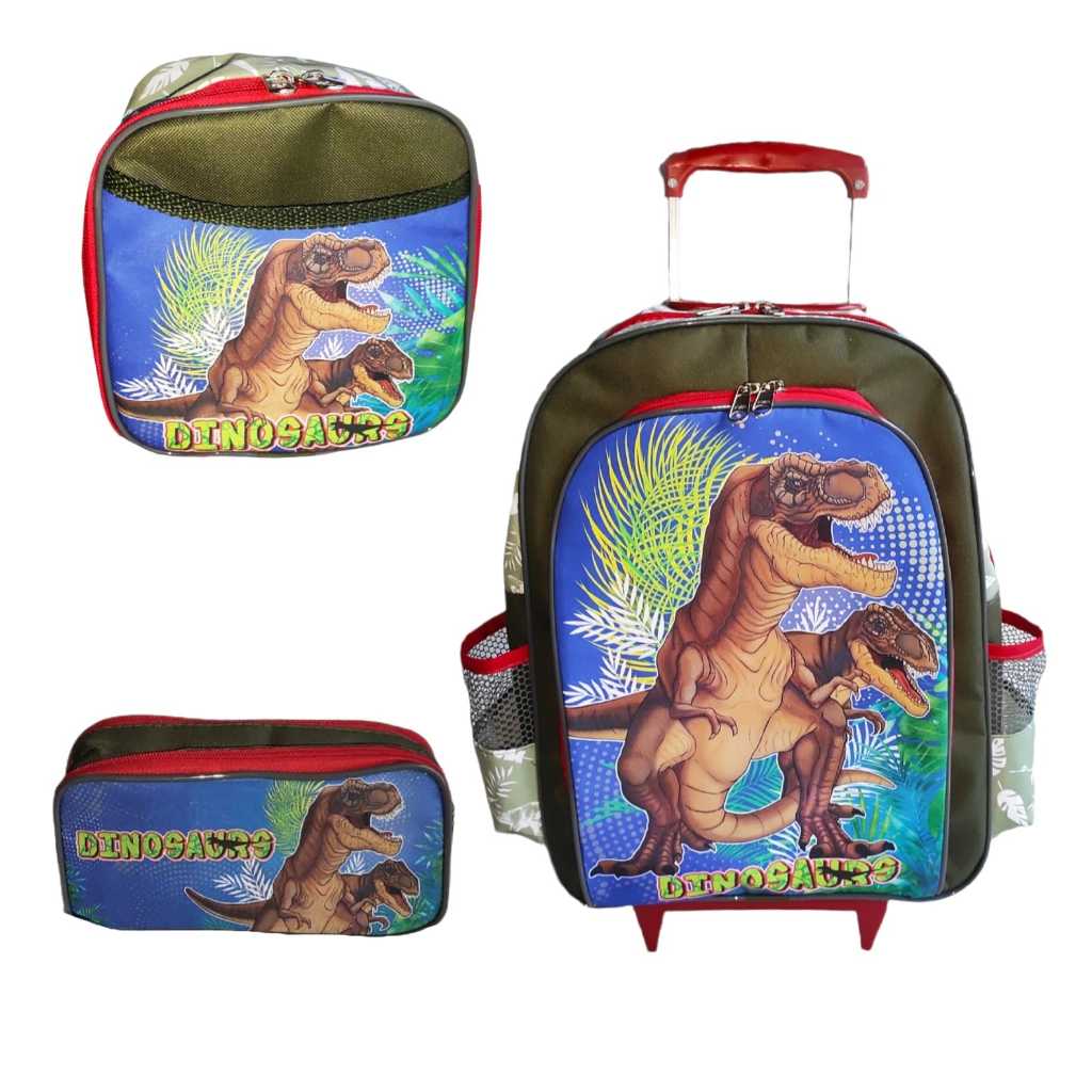 Kit mochila de rodinhas infantil escolar meninos Dinossauro mochila de criança para garotos com máscara de proteção facial lancheira térmica estojo de duas divisões volta as aulas