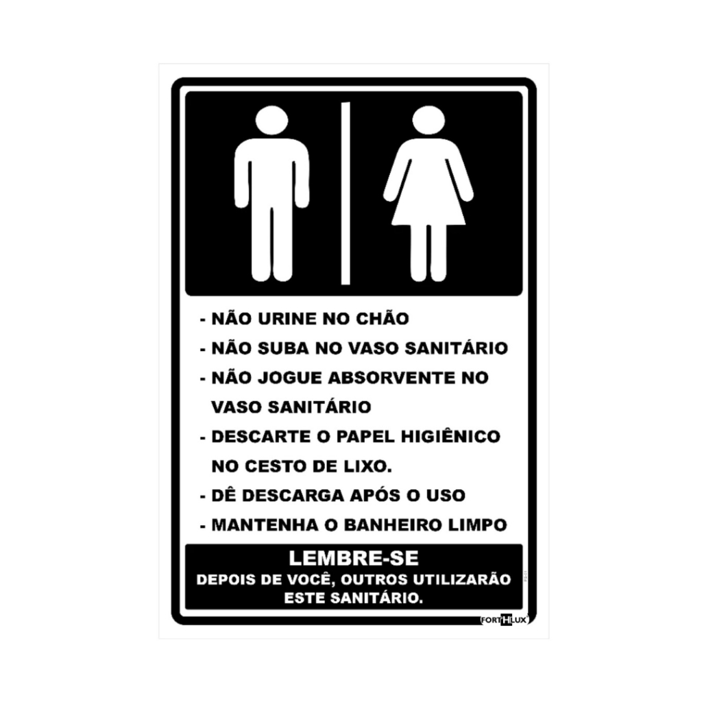 Placa de Sinalização Higiene Regras Utilização Banheiro Unissex 10x15