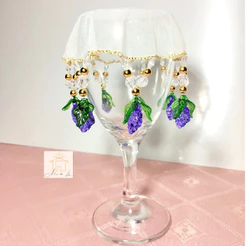 Cobre Taça/Jarra/Fruteira Uvas Roxas - Bordado c/Pedrarias p/Mesa Posta e Sta Ceia