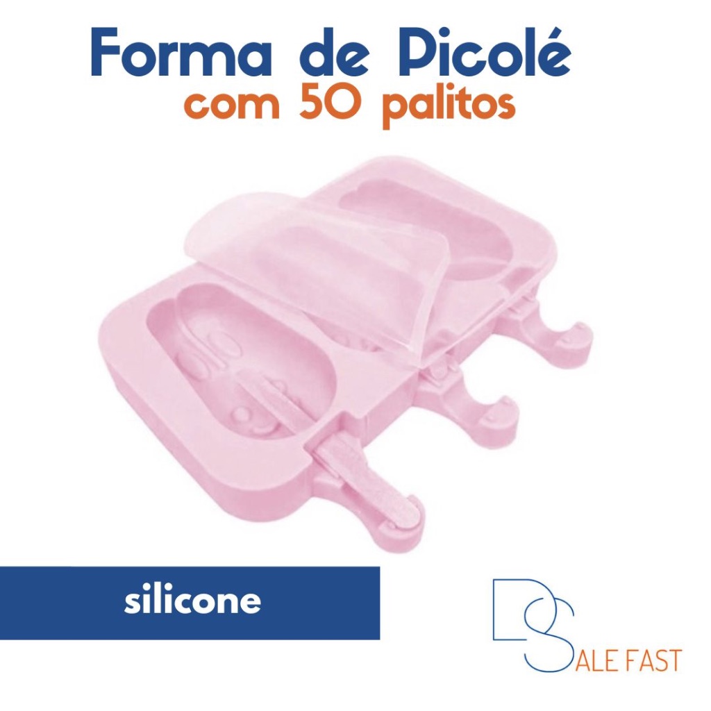 Forma de Picolé Sorvete Forminhas Silicone Antiaderente Picoleteria Molde com 50 Palitos Madeira