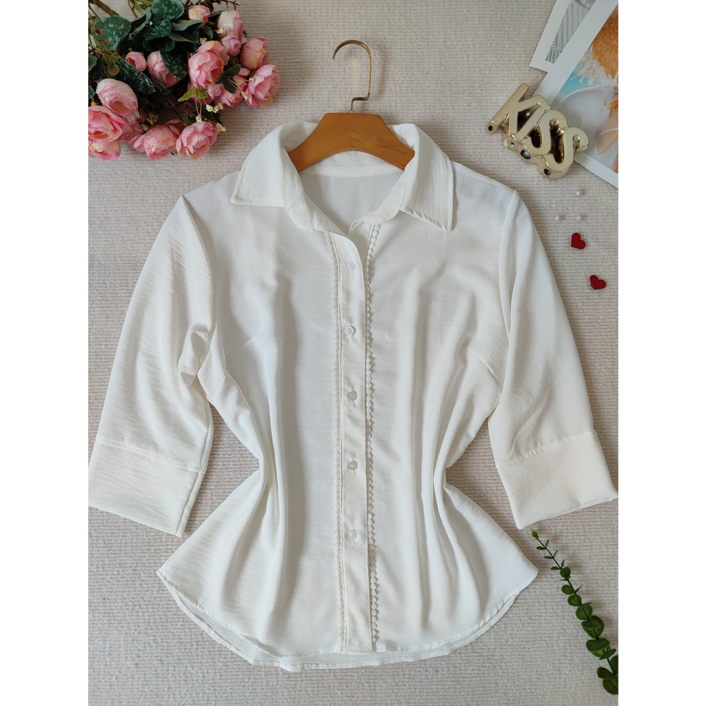 L.L.MODAS FEMININA   camisa social feminina manga 3/4 tecido duna em Oferta na Shopee